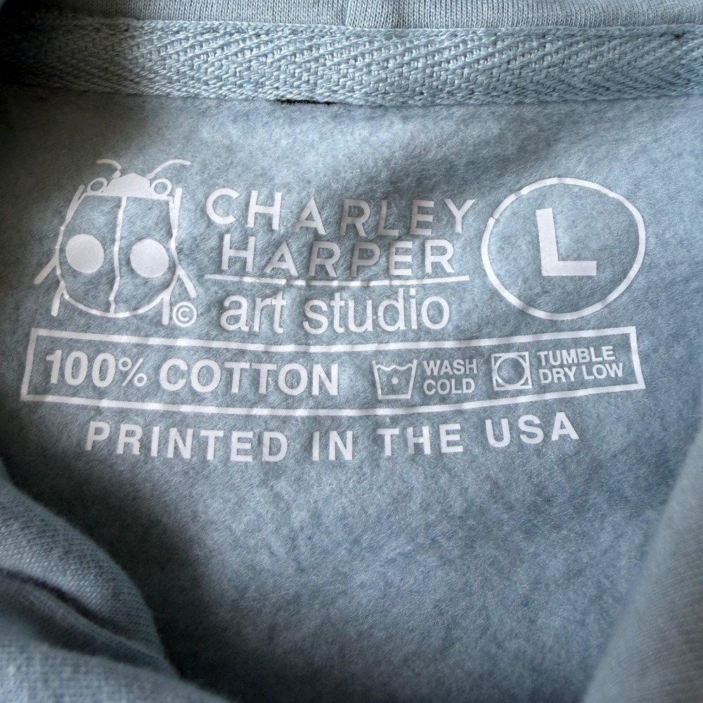 Charley Harper Scary Scenario Hoodie Large Blue Polar Bear Cardinal Cotton - Picture 5 of 7